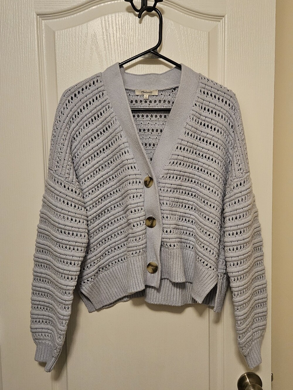 Periwinkle Blue Open Knit Button-Front Women's Sweater Cardigan